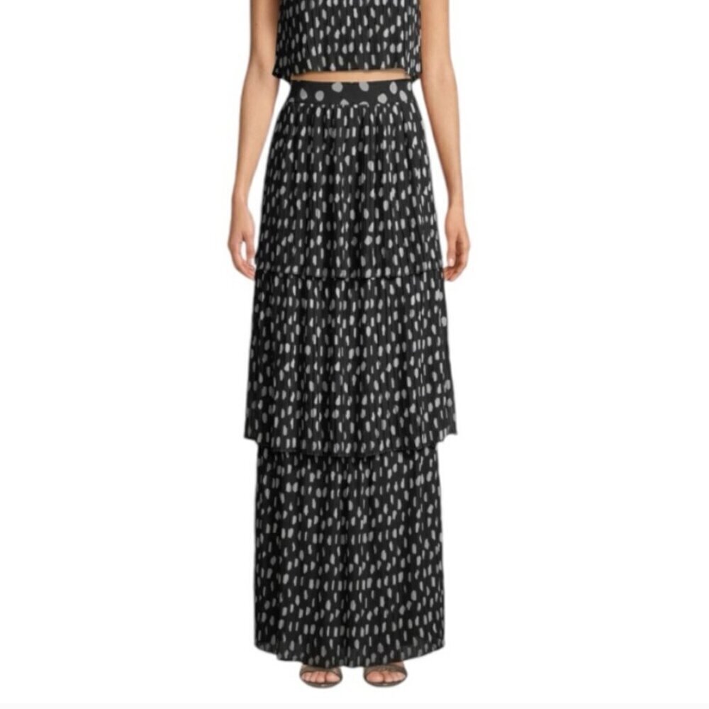 Fame and Partners Polka Dot Tiered Maxi Skirt Elegant Quiet Luxury Size US-0